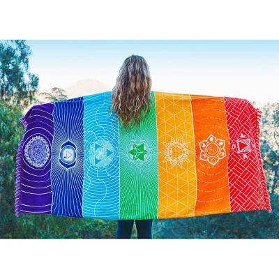 China Cotton Chakra Yoga Mat Meditation Rug Beach Towels Sunscreen Shawl Reiki Chakras Tapestry Decor Boho Blanket for sale