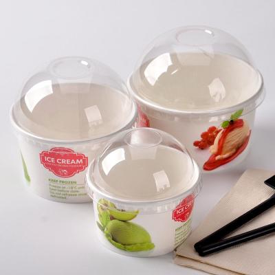 China Biodegradable Disposable Paper Bowl Walls Disposable Single Ice Cream Cups Packaging With Spoon for sale