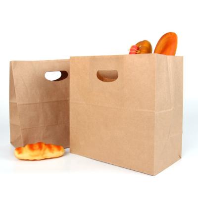 China Wholesale Custom Size Disposable Durable Food Take Away Brown Die Cut Paper Handle Packaging Tote Shopping Bags for sale