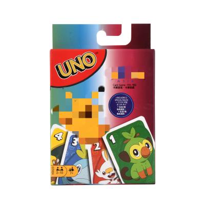 China Custom High Hot Sale Pokemon UNO Solitaire Classic PVC Plastic Coated Paper Eco-friendly Playing Board Game Card for sale