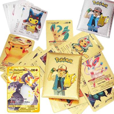 China 55Pcs Durable Spanish Pokemon Cards Metal Gold Foil Metal Gold Foil CardGame Vmax Gx Collectible Pokemon Pikachu Sword And Shield Kids Toys Gift for sale