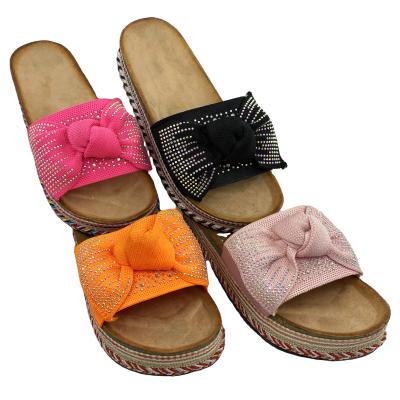 China Wholesale New Design Bowknot Anti-skid PVC Cork Shoes Summer Outdoor Women Slippers for sale