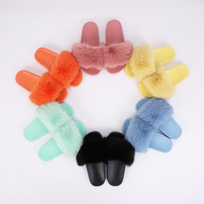 China Wholesale Cheap Furry Designer Plush Sandals Fashion Trend Slides Slippers Ladies For Women Faux Fur Fluffy Fuzzy Bedroom House Slippers for sale