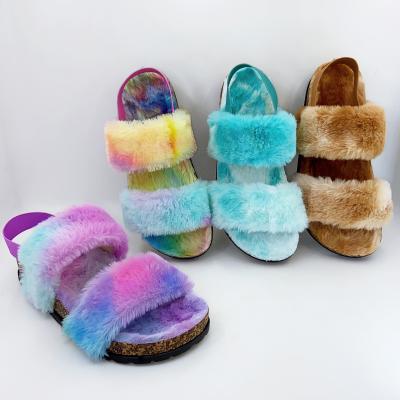 China Wholesale Fashion Trend Women Plush Slides Sandals Fashion Link Dye Faux Fox Fur Slippers For Ladies Colorful Fluffy Furry Slipper Fuzzy Shoes for sale