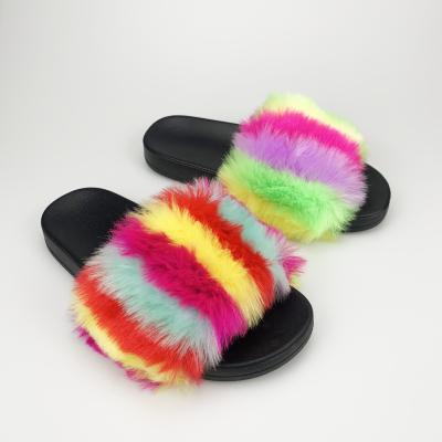 China Wholesale Designer Breathable Hairy Plush Sandals Slides For Women And Ladies Fuzzy Bedroom House Slippers Women Fluffy Faux Fur Slippers for sale