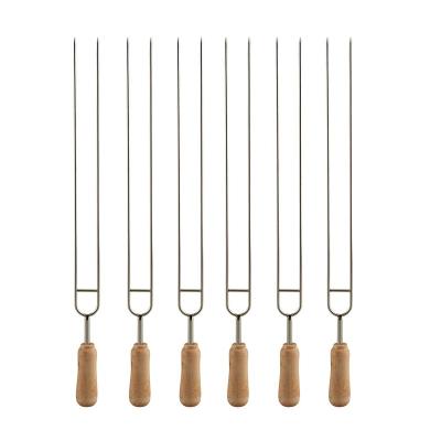 China Wholesale Wooden U-Stick Marshmallow Hot Dog BBQ Fork Handle Stainless Steel Skewer Smoked Grill Tool Easily Cleaned for sale