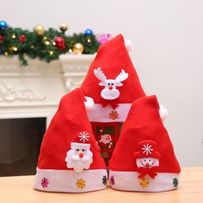 China Fabric Felt Santa Hats Snow Man Santa Claus Fawn Christmas Hats With Led Light For Adult Kids for sale