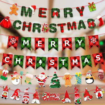 China Hanging Flag Window Party Decoration Merry Christmas Banners Flags Gift Pull Flag for New Year Tree Door Ornaments Home Decor for sale