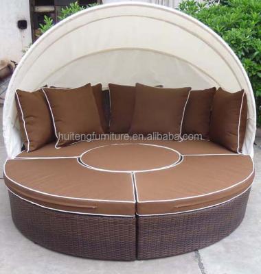 China Contemporary Rattan Furniture Outdoor Wicker Round Daybed Set With Canopy for sale