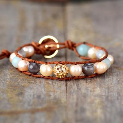 China Cute Charm Bracelet Beads Bead Wrap Bracelet Agate Stone Wrap Freshwater Bracelet for sale