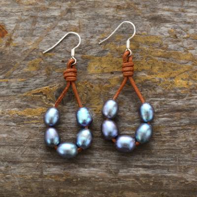 China BOHEMIA Pearl Earrings Waterdrop Jewelry Natural Freshwater Earrings Trim Leather Thread Earrings Jewelry for sale