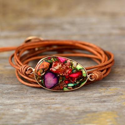 China TRENDY Simple Leather Bracelet Jasper Bracelet Leather String Bracelet for sale