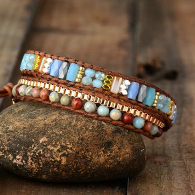 China FASHIONABLE Charm Jewelry Bead Bangle Leather Wrap Bracelet for sale