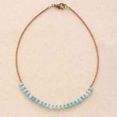 China BOHEMIA Simple Design Jewelry Gold Seed Beads Green Amazonite Necklace Jewelry for sale