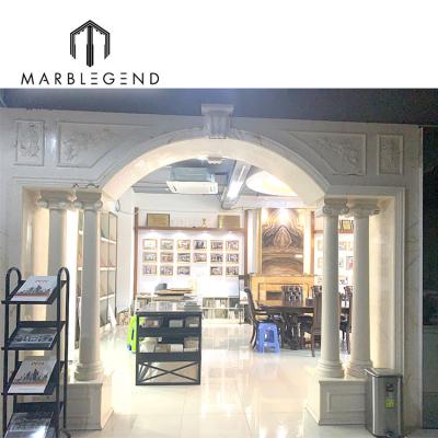 China Elegant Style Hot And Cold Weather Waterproof / Bear Hand Carving Front Door View Marble Door Stone Surround For Villa for sale