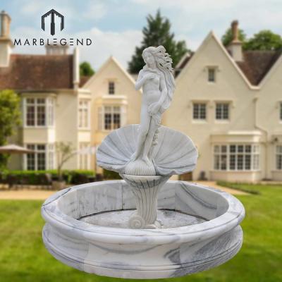 China Artistic Modern Hand Carving Statue Garden Stone Mermaid Marble Water Fountain for sale