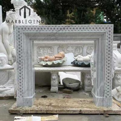 China PFM Contemporary White Marble Fireplaces Surround White Indoor Carrara Marble Fireplace Mantels for sale