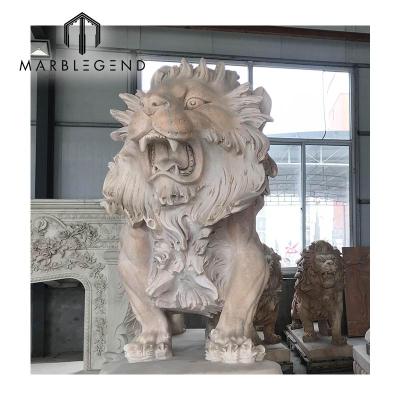 China Modern Custom Hand Carved Garden Decoration Life Size Marble Lion Statue Animal Sculpture for sale