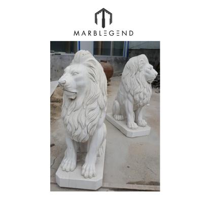 China Natural Custom Hand Carved Garden Decoration Life Size Marble Lion Statue Animal Sculpture for sale