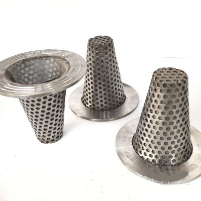 China Woven/Sintered/Performated/dutch Flat Bottom Stainless Steel Wire Mesh Screen Temporary Cone Strainer / Perforated Conical in line Filter Strainers for sale