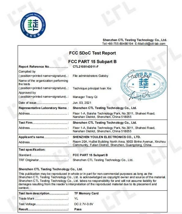 FCC - Shenzhen Youlen Electronics Co., Ltd.