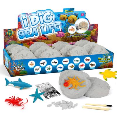 China Plaster and DIY 12 Hot Plastic Sea Creatures Discover Egg Digging Toys Pile Up Kids Activities Marine Life Excavation Toy for sale