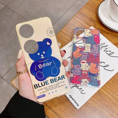 China Hot Selling Blue Cute Cartoon Ray Bear Silica Gel Shockproof Phone Case For Huawei p50 Pocket Fold Back Phone Cover for sale