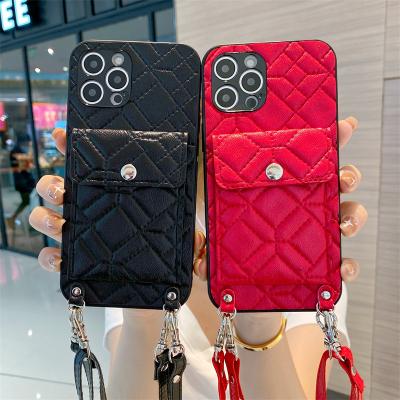 China 2022 Shockproof Diamond Wallet Leather Phone Case for iphone 13 pro max with Lanyard Phone Cover Shell for sale