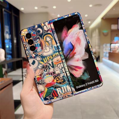 China Hot Selling Blue Stripe Cartoon Graffiti Shockproof Silicone Phone Case For Samsung Galaxy Z Fold 3 Cover for sale