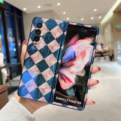 China Shockproof Blue Ray Light Silica Gel Rhombic Marble Cell Phone Case For Samsung Galaxy Z Fold 3 Phone Cover for sale