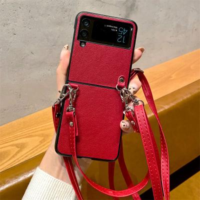 China 2022 Hot Sale Shockproof Leather Cross Strap Phone Case For Samsung Z Flip 3 5G Fold Phone Cover Shell for sale