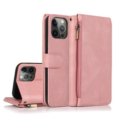 China Shockproof Phone Wallet Cover For iPhone Skin Feeling Zipper Back Cover Phone Case With Card Slot for sale