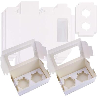 China Recycled Materials Fashion White Paper Cupcake Boxes With PVC Window And Two Treat Holder for sale