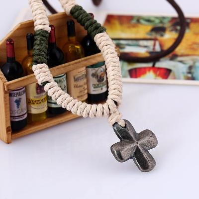 China Punk Wax Rope Hemp Rope Chain Necklaces Mens Womens Gifts Retro Alloy Woven Hemp Rope Accessories Wholesale Woven Rope Necklaces for sale