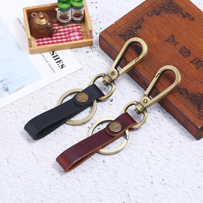 China New Vintage Metal Gift Keyring Accessories Simple Creative Custom Logo Leather Bronze Key Chain for sale