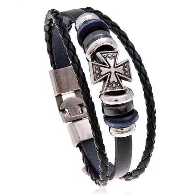 China Punk Fashionable Multilayer Handmade Jewelry Metal Buckle Personal Woven Leather Bracelet for sale