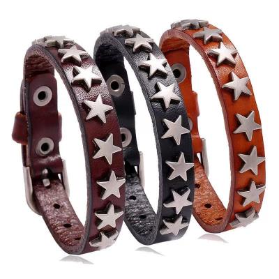 China 2021 New Vintage Vintage Punk Metal Jewelry Handmade Adjustable Simple Women Men's Leather Bracelet for sale