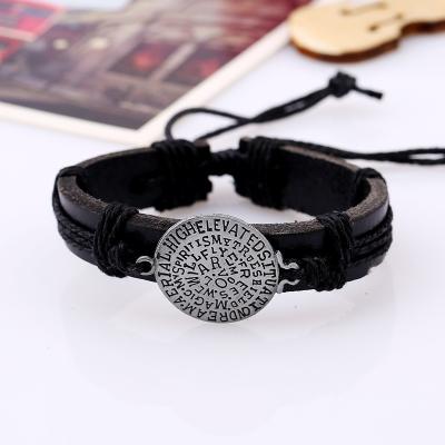 China Adjustable Metal Rune Disc Leather Trendy Hemp Rope Alloy Bracelets for sale