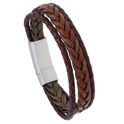 China Simple Mens Handmade Woven Leather Bracelet Personal Jewelry Stainless Steel Women Punks for sale