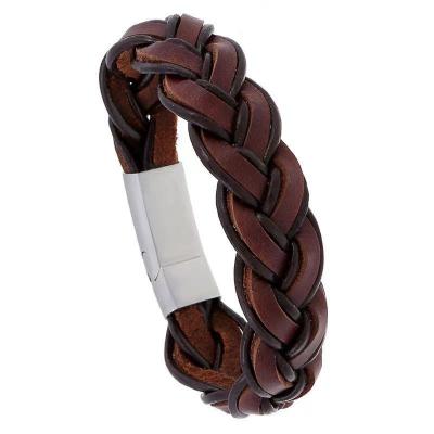 China Personal Simple Men Women Stainless Steel Rtro Jewelry Punk Handmade Woven Leather Bracelet for sale