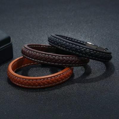 China Fashion Simple Trendy Accessories Woman Stainless Steel Bracelet Charms Leather Volume Men for sale