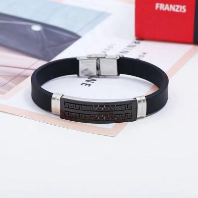 China TRENDY Stainless Steel Men's Hollow-out Accessories Simple Silicone Carving Bracelets for sale