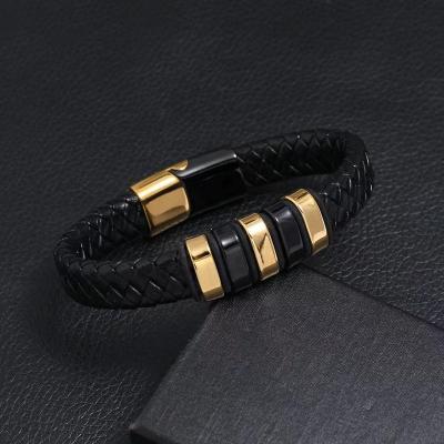 China PU Kids Magnet Stainless Steel Women's Punk Empty Mens Woven Leather Luxury Bracelets for sale