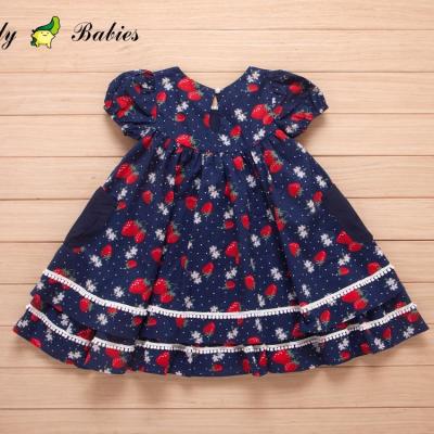 China High Quality New Styles Breathable Cotton Baby Girl Strawberry Print Baby Tunic Length Dress for sale