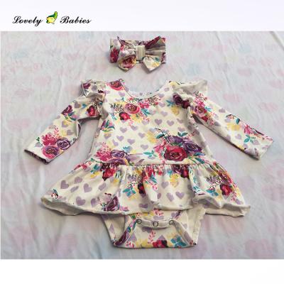 China Lovely Long Sleeve Ruffle Romper Kids Flower Romper Cotton Baby Summer Clothing for sale