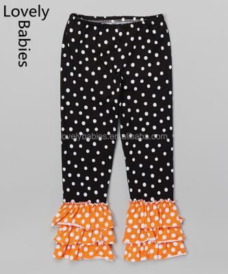 China Breathable Wholesale Kids Clothes Online Summer Black &Orange Dot Ruffle Gaiters Pants Home for sale