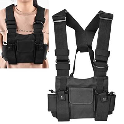 China Waterproof Tactical Radio Harness Bag Chest Bag Soft Nylon Tactical Carrier Carry Bag Case For GPS Phone Holster Two Way Radio Pouch for sale