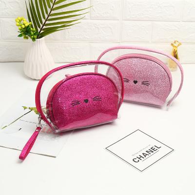 China Wholesale New Fresh Black Cute Luminous Pink Transparent Cartoon Lady's Cosmetic Bag for sale