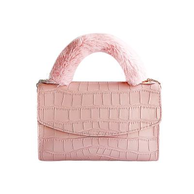 China Wholesale Colorful Luxury Messenger Bag Fashion Woman Designer Plush Handle Bags Ladies Shoulder Handbag for sale