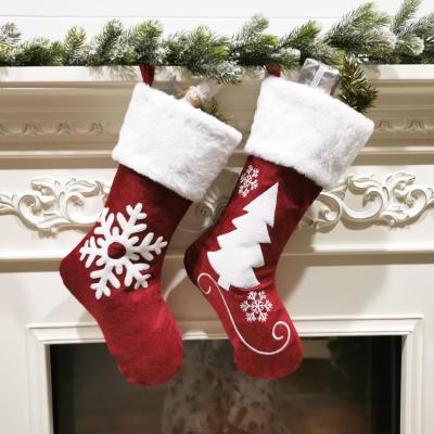 China Navidad Eco-Friendly Cute Plush Christmas Fireplace Stocking Plush Personalized Party Decoration Hanging Home Socks with Santa Elks Bear for sale